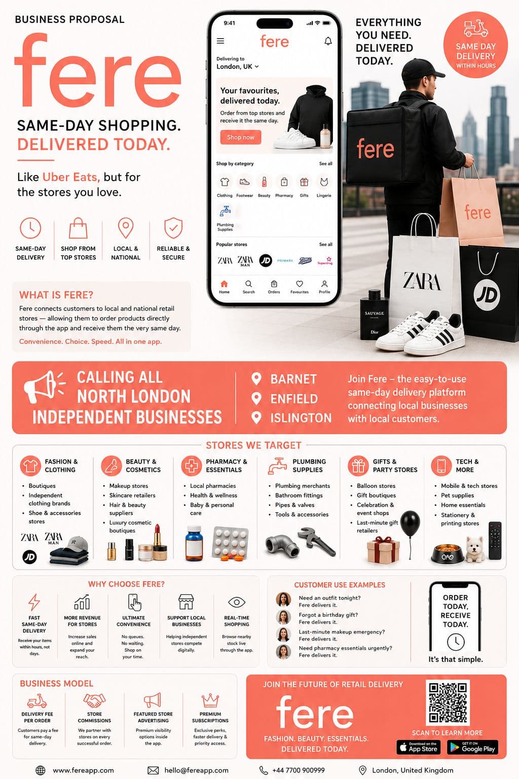 Fere business proposal: same-day delivery for North London independent shops in Barnet, Enfield and Islington